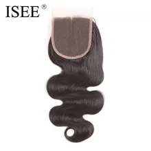 ISEE Body Wave Lace Closure Middle Part Hand Tied Remy Human Hair Free Shipping