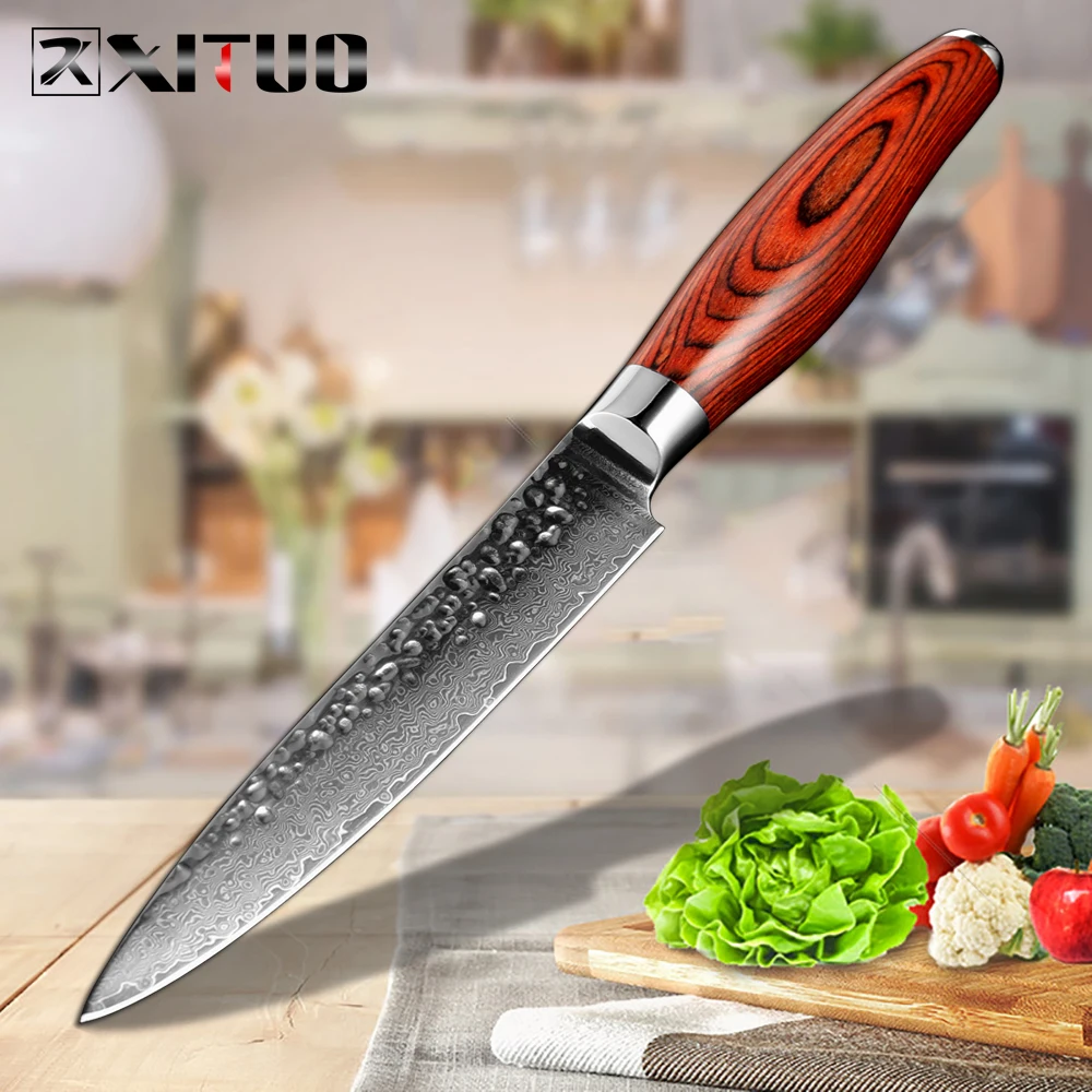XITUO дамасский кухонный нож для очистки овощей 5 дюймов ручной работы кованые Дамасские филейные ножи японский нож шеф-повара Santoku инструмент