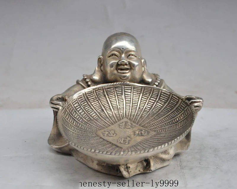

Crafts statue chinese buddhism silver wealth happy laugh Maitreya Buddha lucky rich statue halloween