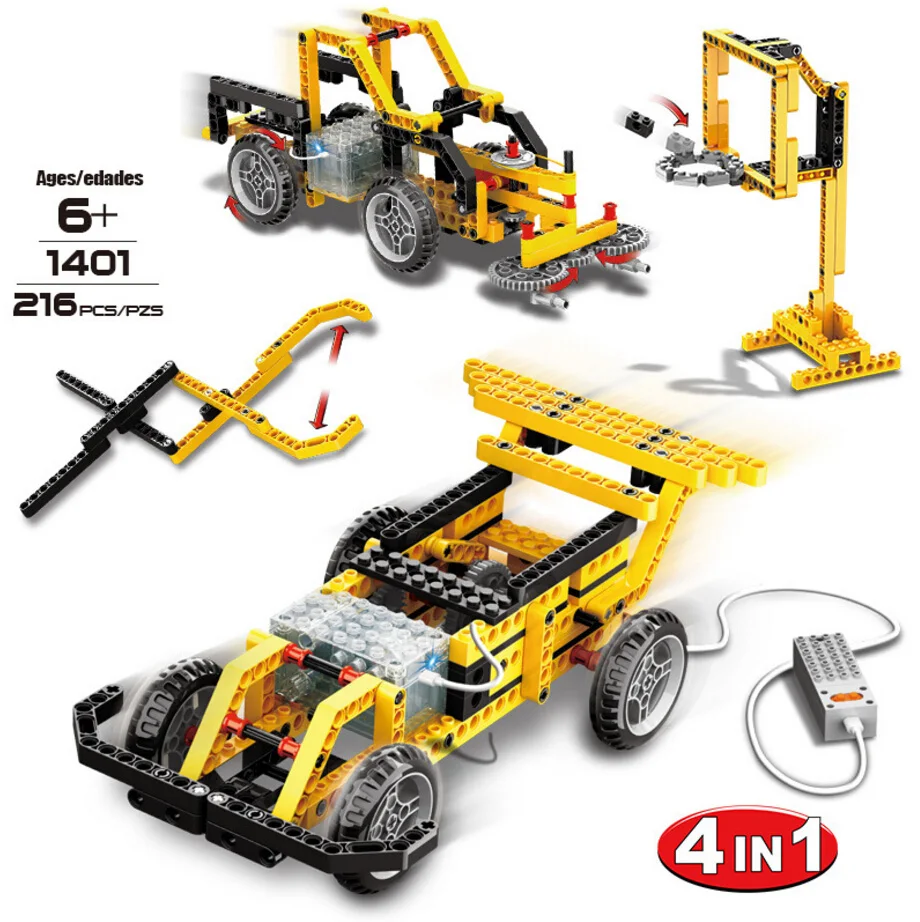 

Technic Wired remote control speed car 4in1 block street sweeper telescopic plier basketball frame educational rc toy with light