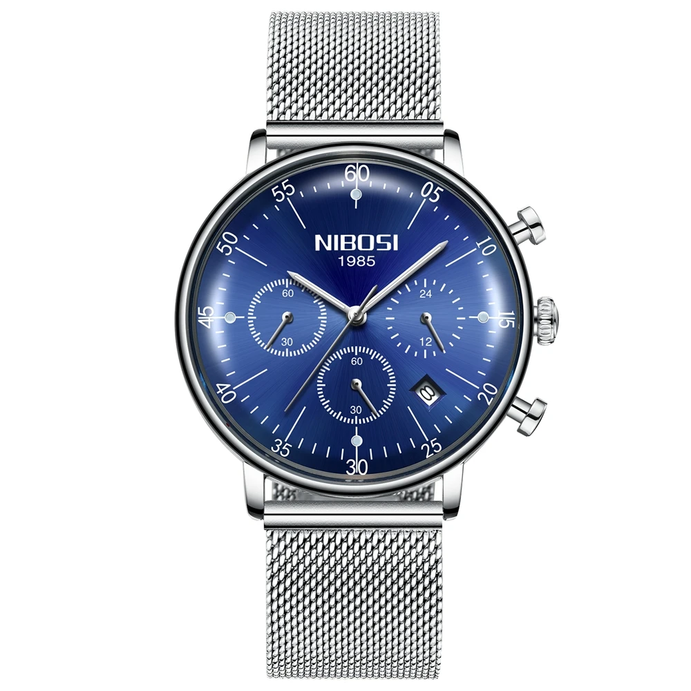 

NIBOSI Luxury Brand Mens Watches Waterproof Chronograph Sport Ultra Thin Military Men Watch Stainless Steel Quartz Male Clock
