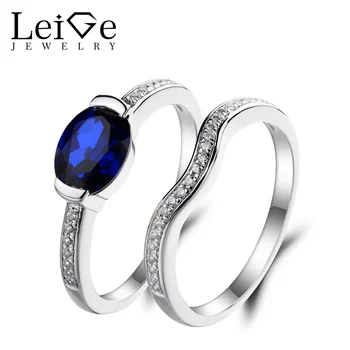 

Leige Jewelry Blue Sapphire Ring Anniversary Ring September Birthstone Oval Cut Blue Gemstone 925 Sterling Silver Bridal Sets