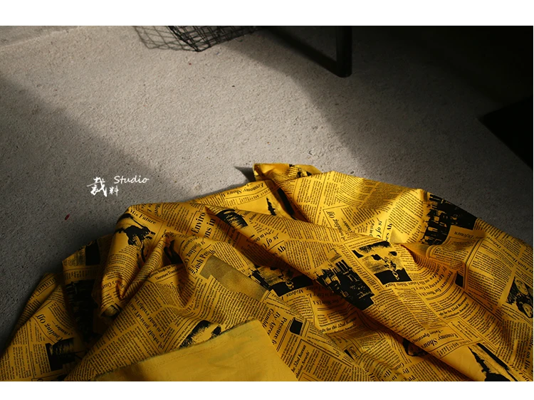 Желтая ткань с принтом газет, перспективная дизайнерская ткань, кружевная ткань для свадебного платья, тюль, материал ткани для лоскутов
