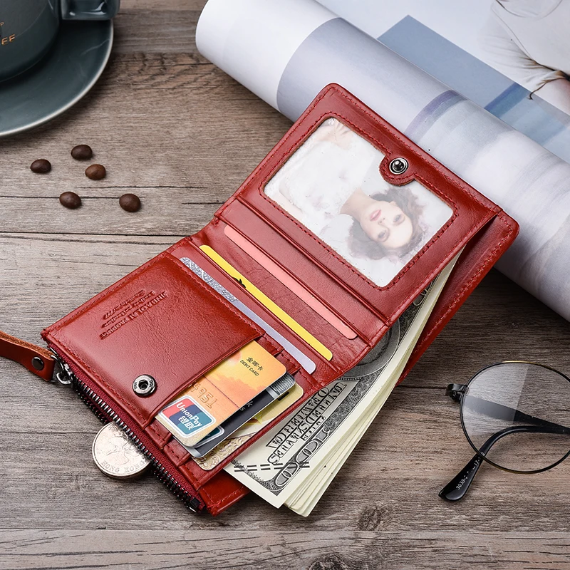 

New Women Wallet Leather Wallet Bifold Zipper Credit ID Card Holder With Coin Purse Male Wallet Brand Red Luxury Gift For Ladies