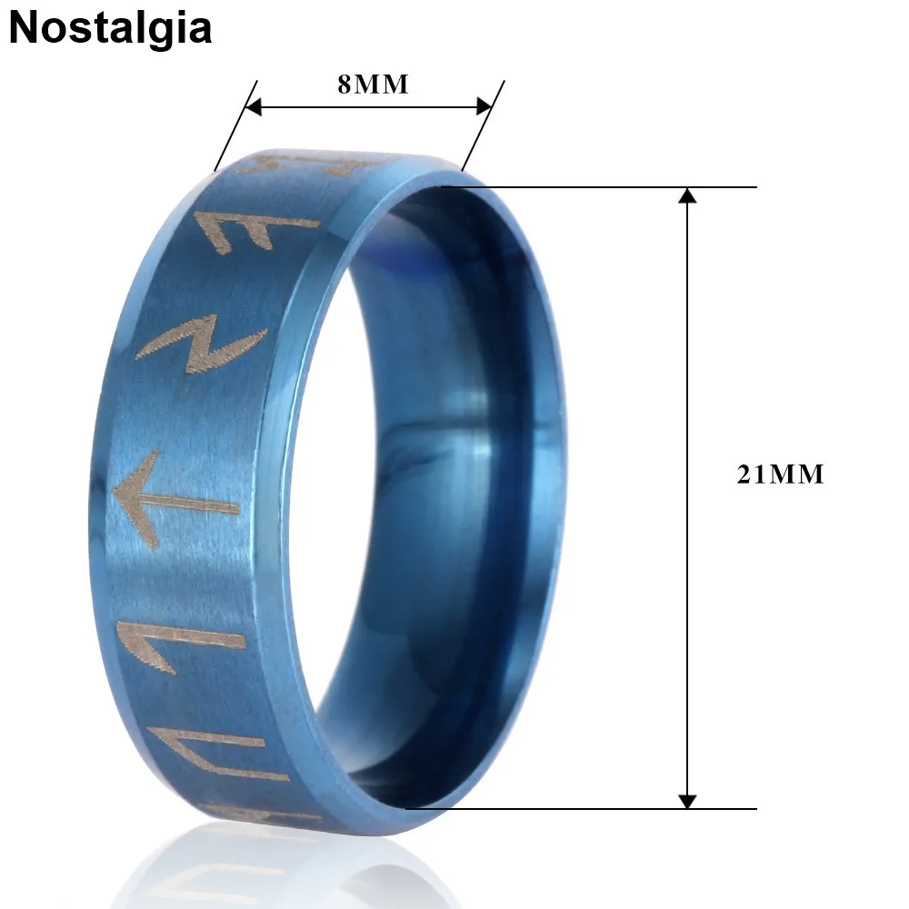 Скандинавские руны перстень ювелирные изделия Дамы Мужские Викинг титановое кольцо серебро золото черный синий цвет - Цвет основного камня: Blue