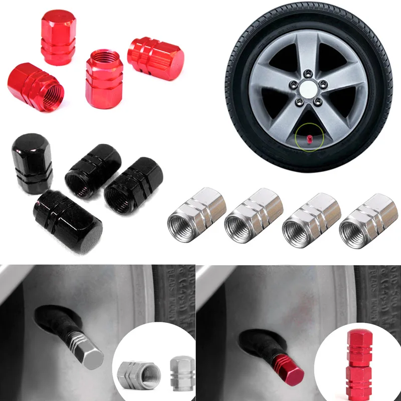 4pcs/ Set Aluminum Car Wheel Tires Valves Caps Theftproof Tyre Stem Air