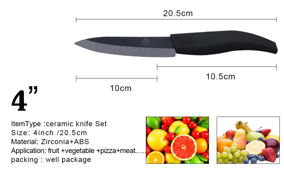Кухонные ножи Керамические ножи с держателем " паринг 4" " нарезка дюймов+ 6" Многофункциональный нож шеф-повара черное керамический лезвие