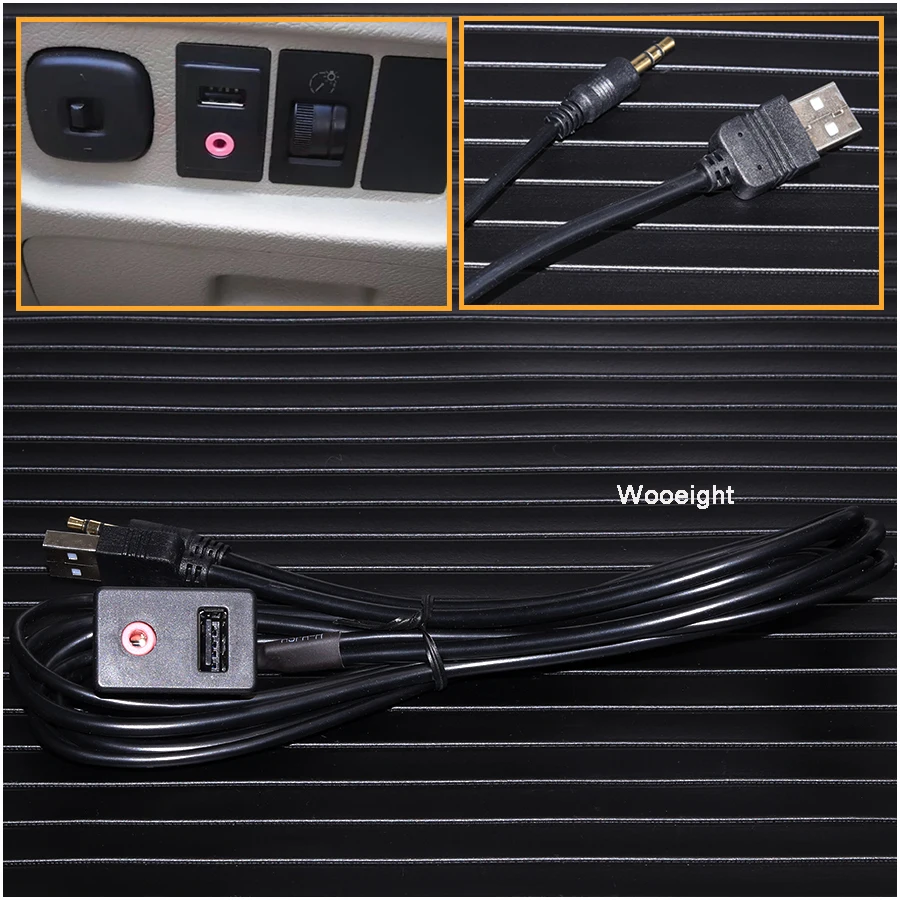 Wooeight Universal Dashboard Extension Cable 3 5mm USB AUX Socket Headphone Male Jack Flush Mount Mounting Adapter Panel Input