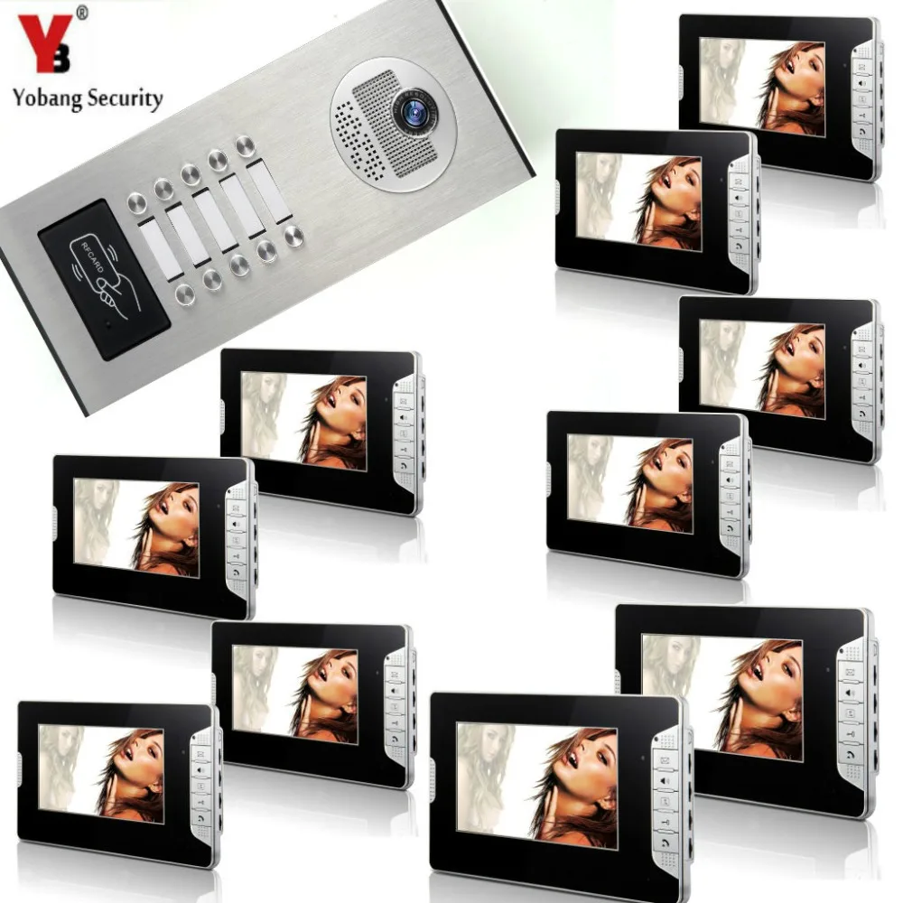 

YobangSecurity Apartment Intercom System 10 black Monitor Wired 7" Color Video Door Phone intercom System for 10 house