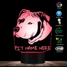 На заказ Pitbull 3D светодиодный ночной Светильник голова питбуля портрет 3D Оптическая иллюзия светодиодный светильник с индивидуальным именем собаки Питти подарок