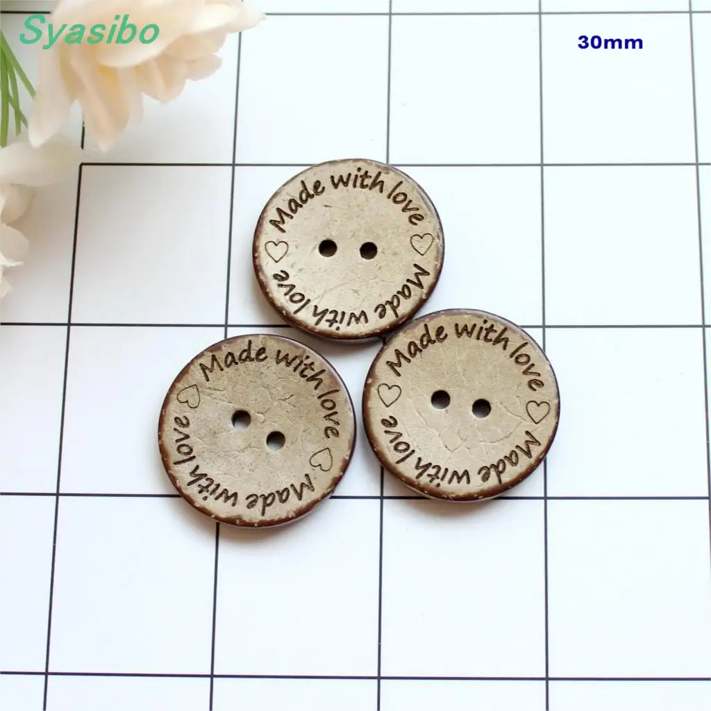 

25mm /30mm Made With Love Buttons Natural Coconut Sewing Buttons Toy Accessories Crafts DIY 1 inches -CO1066
