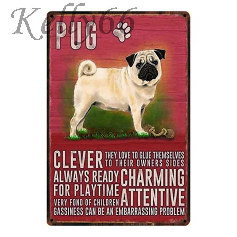 

[ Kelly66 ] PUG Metal TIN SIGN Wall Plaque Pet Store kennel Dog House Decor 20*30 CM Size y-1158