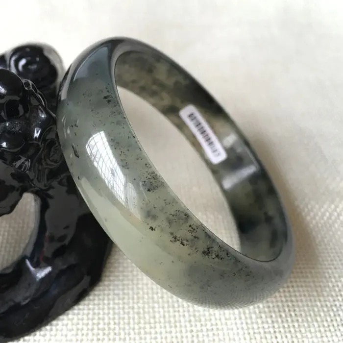 

59mm Chinese Certified Grade A Natural Black Xiu Jade Gems Bracelet Bangle 6097 28% 10.13