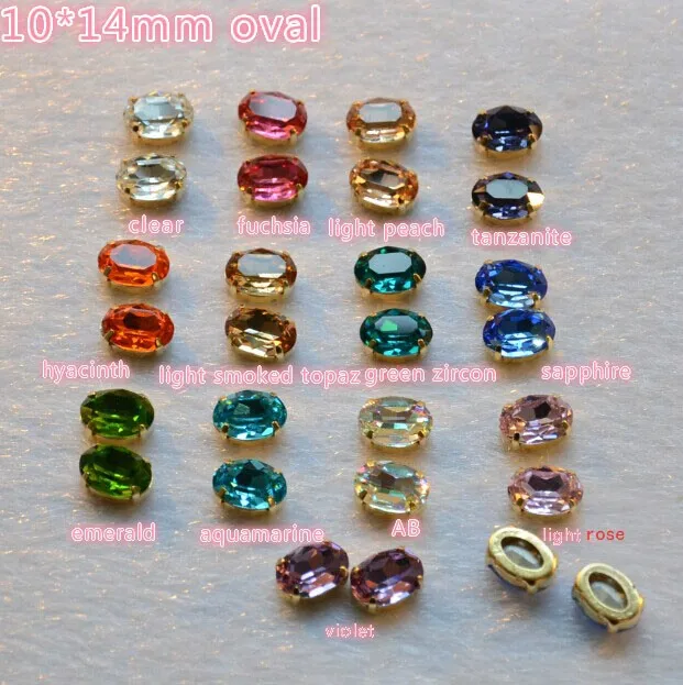 

factory newest!36pcs/lot 10x14mm oval highest quality K9 crystal sew on stones rhinestones in gold claw no any scratch or dirty