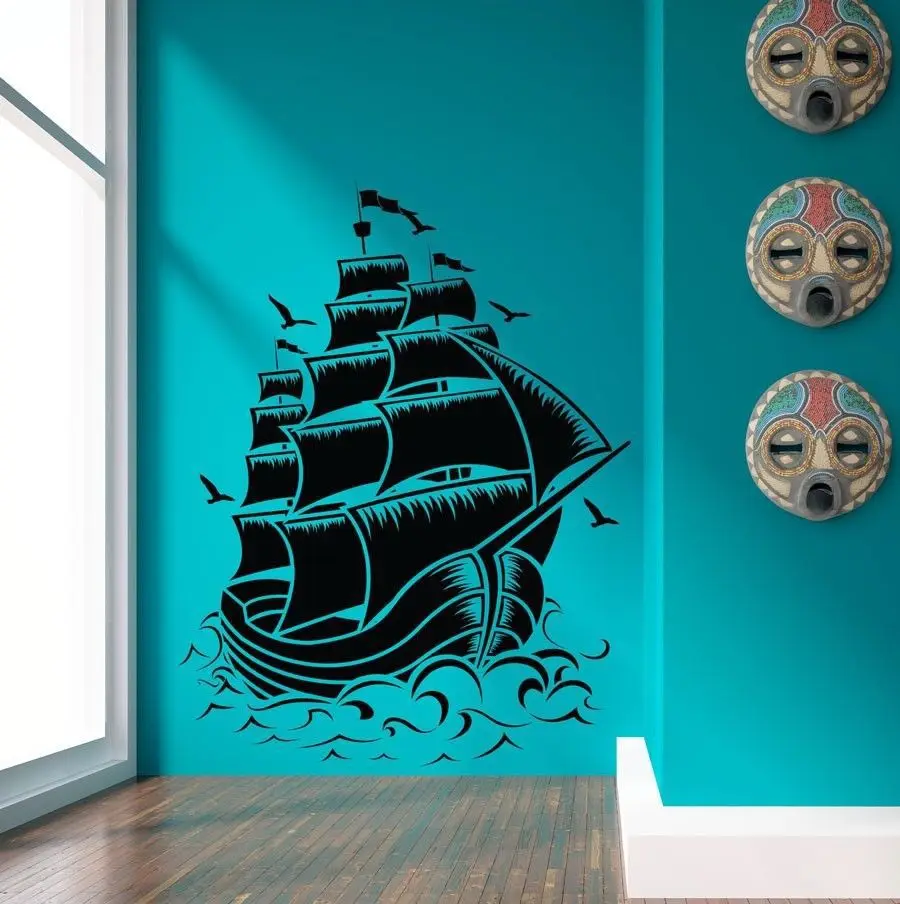 

Free shiping/Nautical Sail Boat Pirate Ship Wall Decal Wall Stickers Room Home Decor Vinyl Wall Art Wall Mural Poster