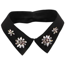 Женская рубашка шейный платок вышивка Стразы Поддельный Воротник декольте сплав Стразы съемный ложный воротник съемный топ с отворотом