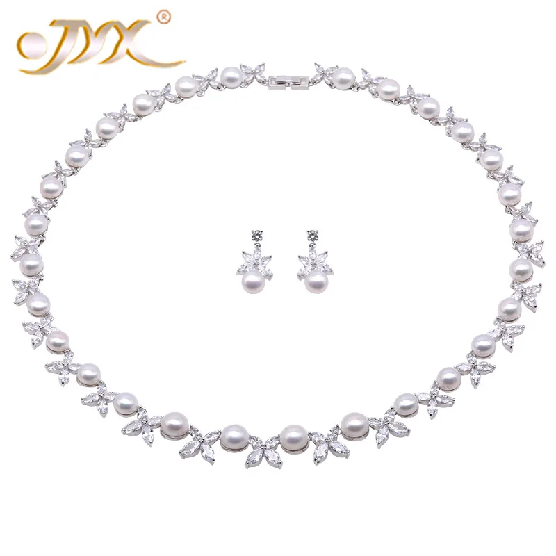 JYX Pearl Jewelry Set 8.5-9.5mm White Flat Round Freshwater Pearl Necklace & Earrings Set 21 JYX Pearl Jewelry Set 8.5-9.5mm White Flat Round Freshwater Pearl Necklace & Earrings Set 21
