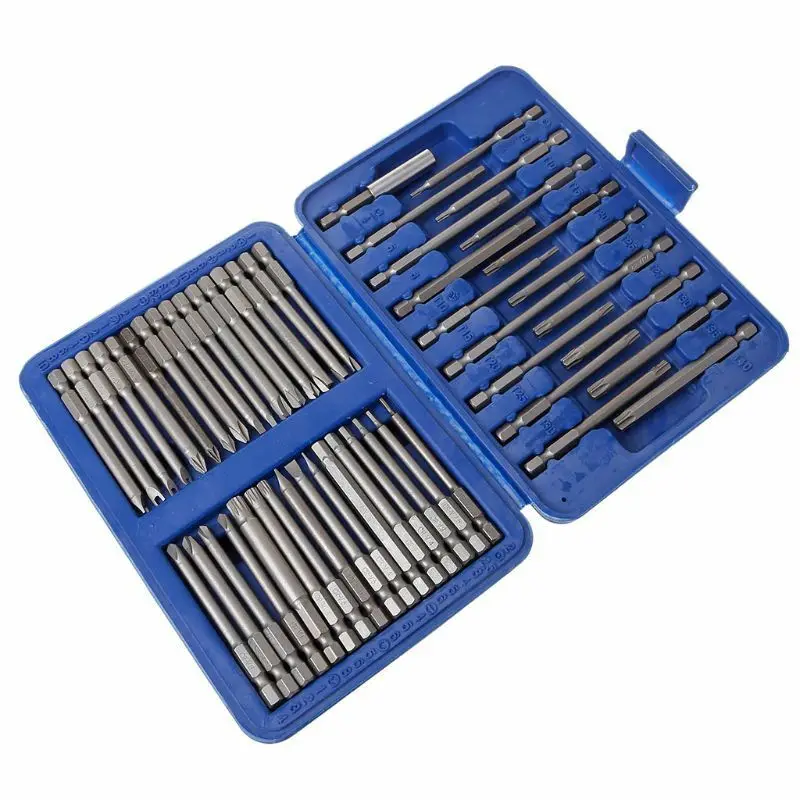 50Pcs/Kit 75mm Extra Long Screwdriver Bits Multifuctional Torx / PZ / PH / Flat Hex Spline Chrome Vanadium steel Screwdriver