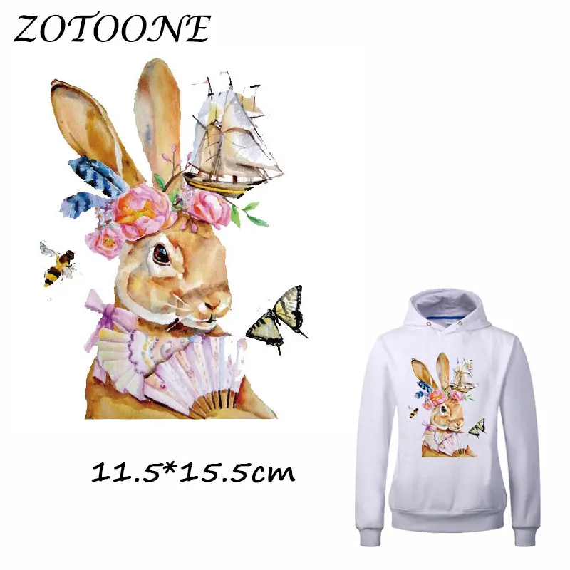 

ZOTOONE Iron on Patches for Clothes Heat Transfer Retro Bunny Patch Washable T Shirt Stickers for DIY Accessory Applique Kids C