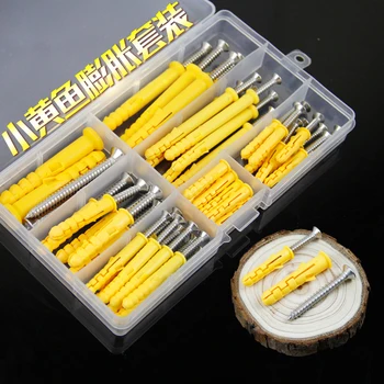 

free shipping one set Household small yellow plastic expansion tube expansion screw set up tube wall plug with self tapping