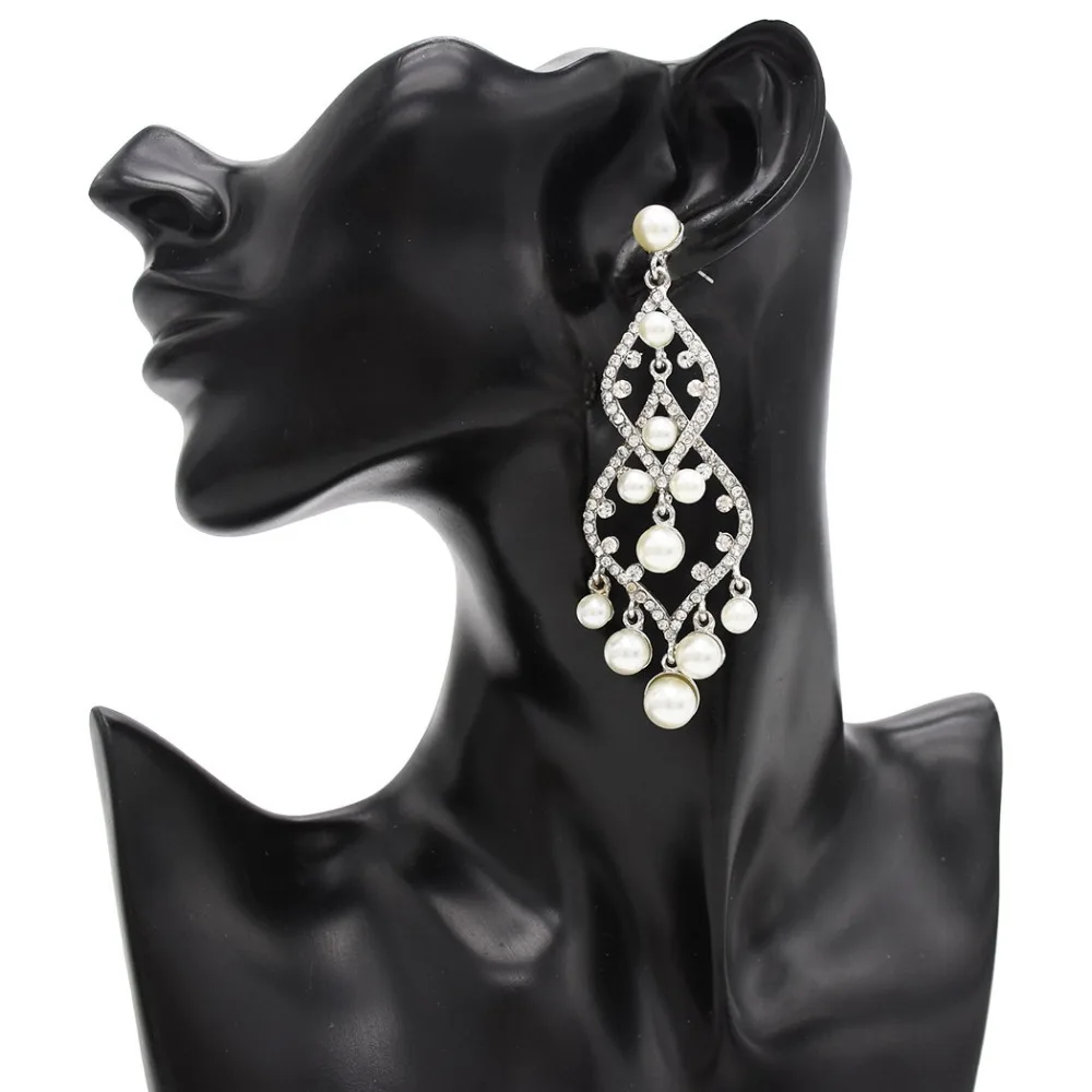 2 Colors Luxurious Shinning Crystal Wedding Drop Earrings Artificial