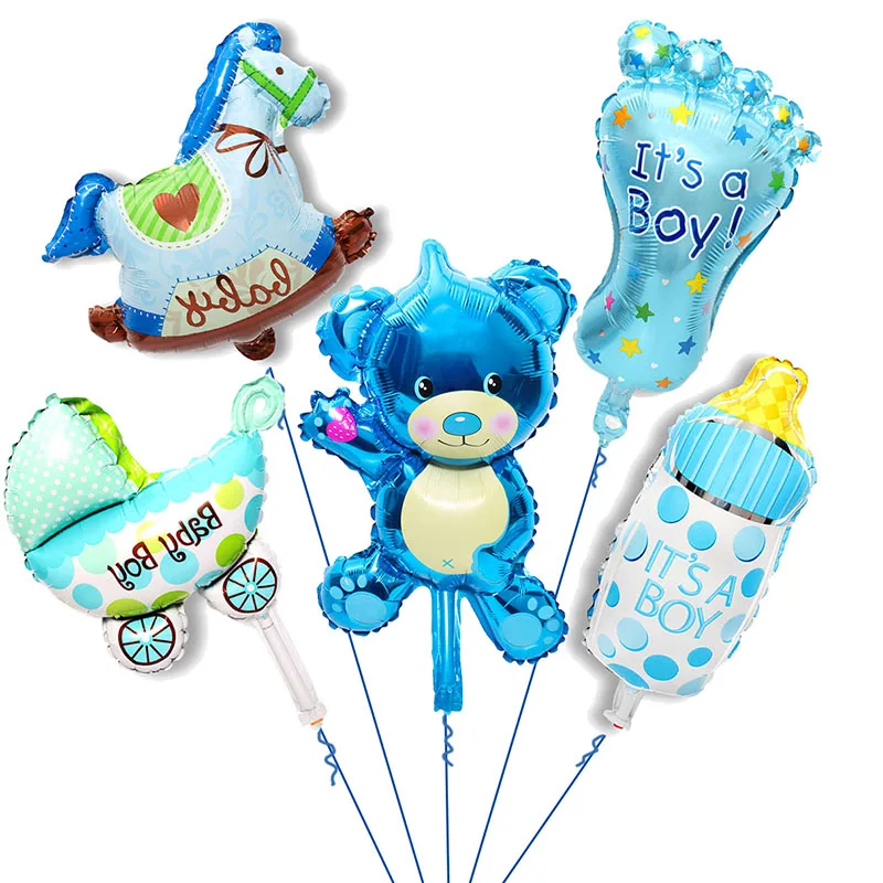 5pcs Cute Baby Shower Foil Balloons Babyshower Games Decor Baptism Christening Decorations Its a Boy Girl Gender Reveal Party