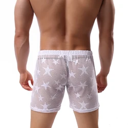 mens sexy sleepwear big mesh loose boxer brand-clothing hollow see through men's home pajamas shorts sleep bottom Homme pajamas