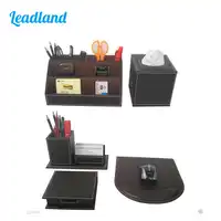 Kingfom 5 pcs Modern Upscale Leather Office Supplies Sets, Stationery Storage Box, Mouse Pad, Card Holder Desk Sets Brown T50H