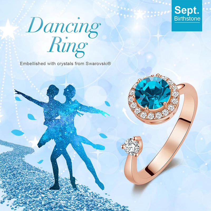 Baratos Cdyle anillo de oro rosa embellecido con cristal de Swarovski Birthstone joyería anillos de tamaño ajustable para regalo de cumpleaños femenino