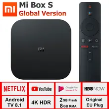 Xiaomi mi Box S 4K tv Box Cortex-A53 четырехъядерный 64 бит Mali-450 1000Mbp Android 8,1 2 ГБ+ 8 Гб HD mi 2,0 WiFi BT4.2