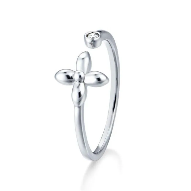 

18K Gold Ring With White CZ Crystal Romantic Flower Floral Finger Rings Fine Jewelry Encircle Open Anel 1.45G