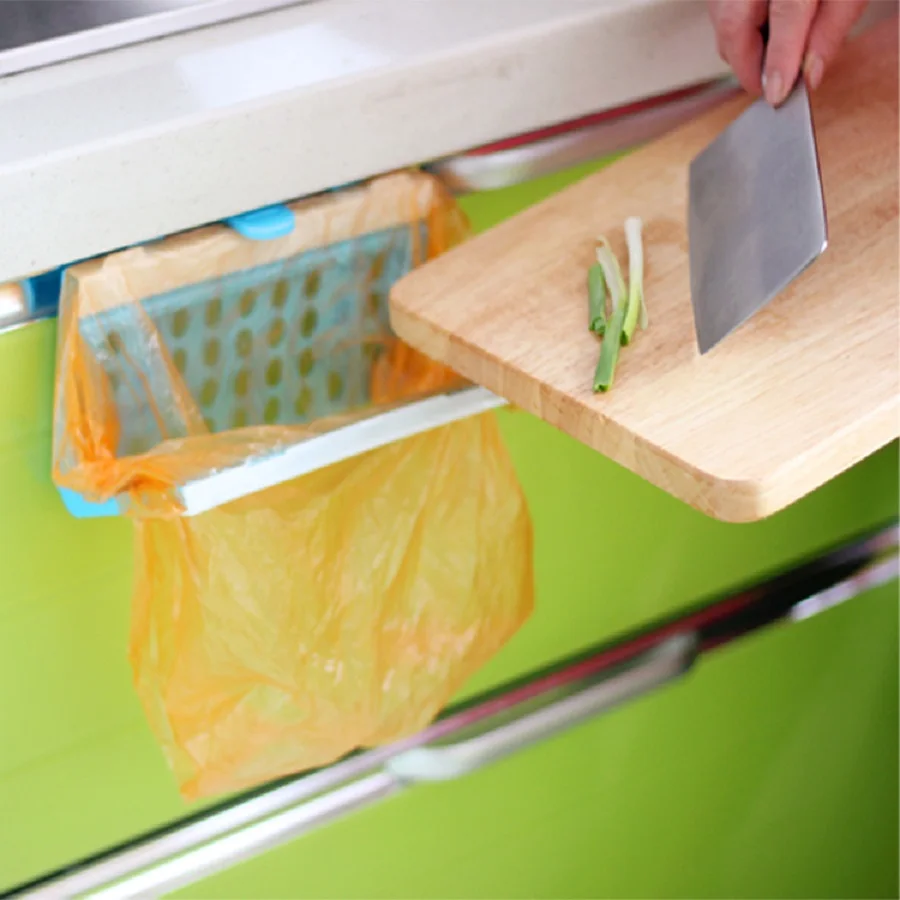 Kitchen Car folding Cupboard Door Back Trash Rack Storage Garbage Bag Holder Hanging Kitchen Cabinet Hanging Trash Rack