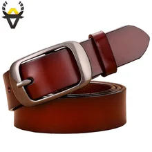 Ceinture en cuir véritable pour femmes, ceinture avec boucle ardillon de qualité, en peau de vache, accessoire pour jeans, largeur 2.8 cm, tendance