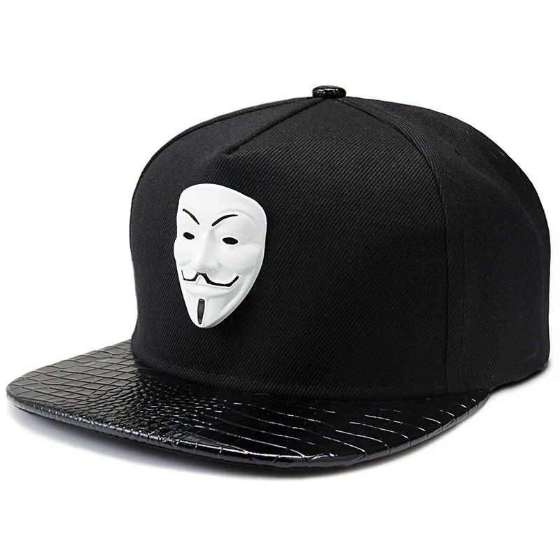 Хип-хоп бейсболки V для вендетты бейсболки черные шляпы с плоским козырьком для улицы Bboy Rapper Dancer MC DJ Skate Gorras - Цвет: White