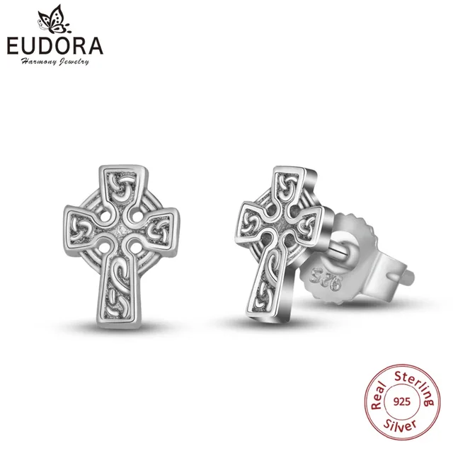 Eudora Real Pure 925 Sterling Silver Cross Stud Earring Good Luck Eudora Real Pure 925 Sterling Silver Cross Stud Earring Good Luck Celtics Knot Vintage Dangler