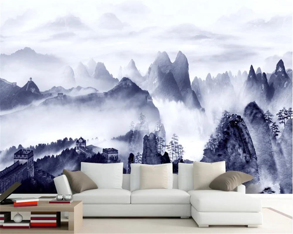 beibehang papel de parede 3d wallpaper Fashion classic wallpaper cloudy mountain peaks mood ink landscape bedroom background