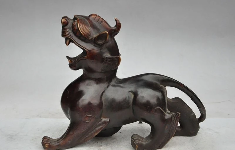 

10" chinese fengshui bronze Unicorn Brave troops Pixiu Guardian god beast statue