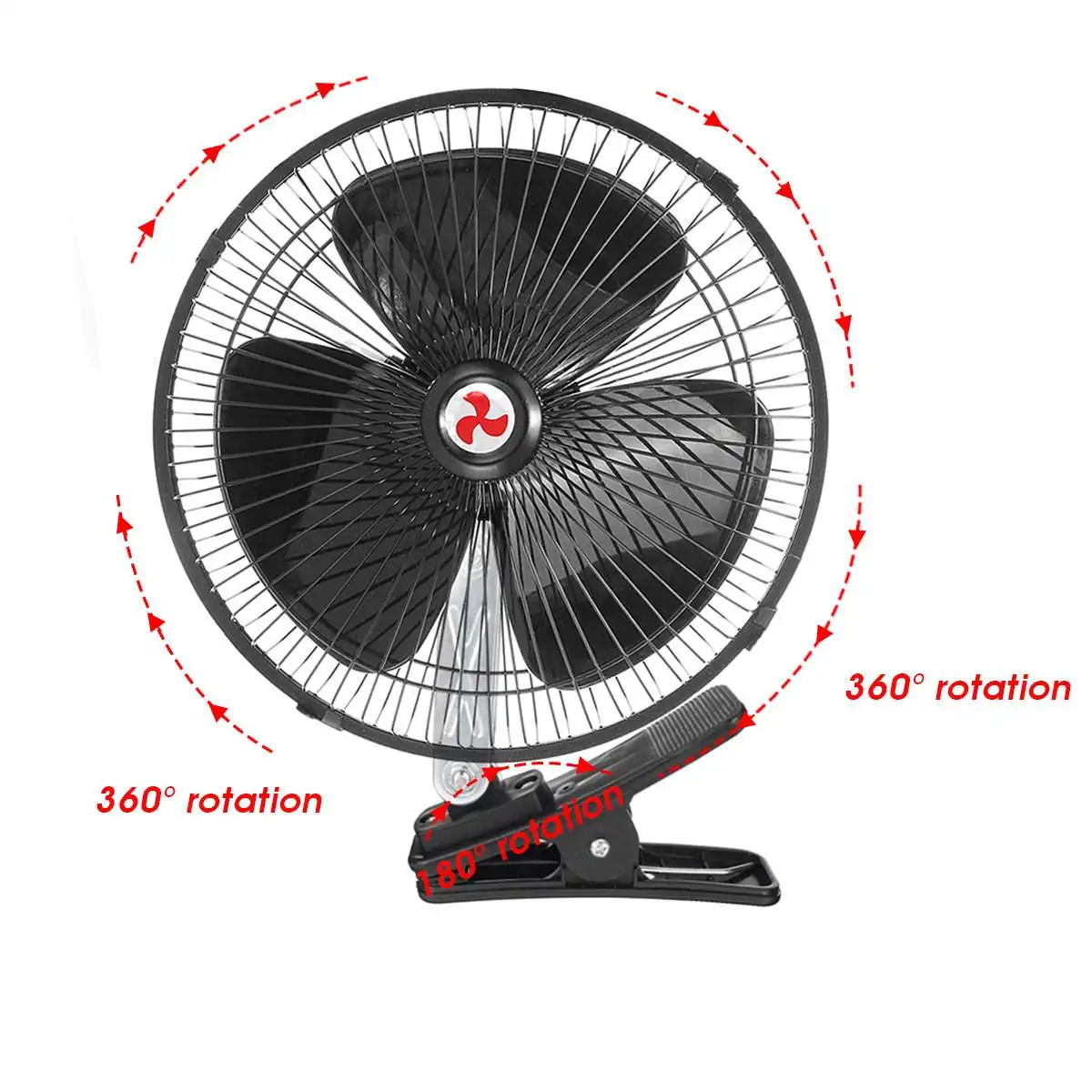 12V/24V 8"/10" Car Fan Cooling Airflow Clip-on All-Round Adjustable Electric Fans Low Noise Air Cooler For Auto Home Truck