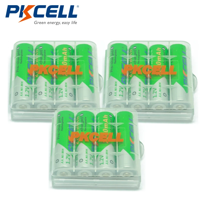 12 X PKCELL батарейка АА Ni-MH 1,2 V 2200 mAh Низкая саморазряд AA аккумуляторные батареи с 3 шт батарейный отсек
