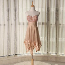 Sexy A-linie Champagne Liebsten Perlen Diamant Chiffon Cocktailkleider 2015 Formal Short Prom Kleider robe de cocktail TE68
