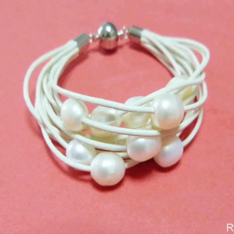 KH-712## Wholesale  5pcs Fashion white Leather Pearl Bracelet