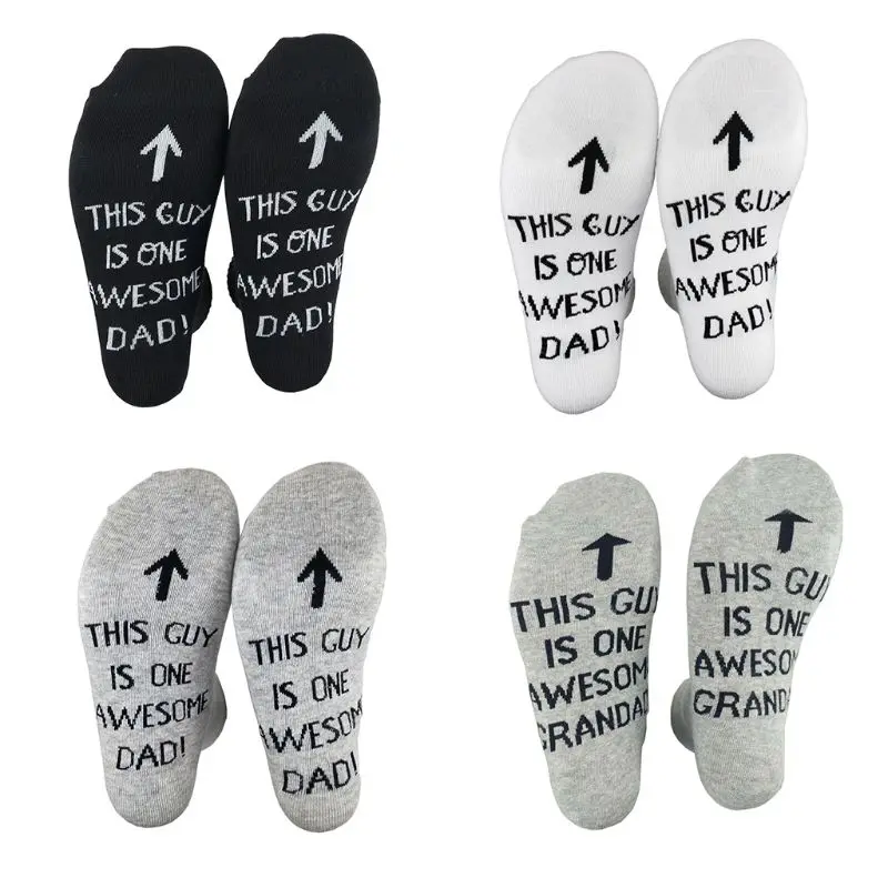 Забавные мужские длинные носки унисекс с надписью «This Guy Is One Awesome Dad», вязаные трикотажные носки из чесаного хлопка в рубчик, подарки для отцов