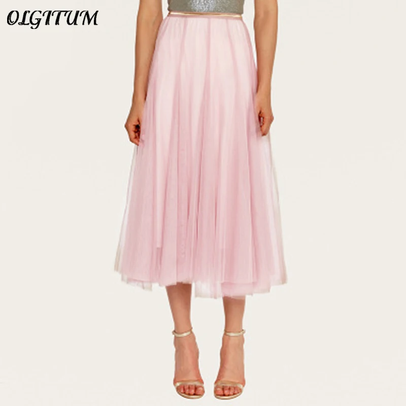 

2019 new style spring and summer Ladies skirt high waist slim A word swing skirt net yarn skirt half length skirt 5 colors