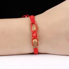 1 unidad caliente Feng Shui cordel rojo de la suerte de madera doble pez encanto pulsera de hilo rojo para la buena suerte riqueza joyería hecha a mano