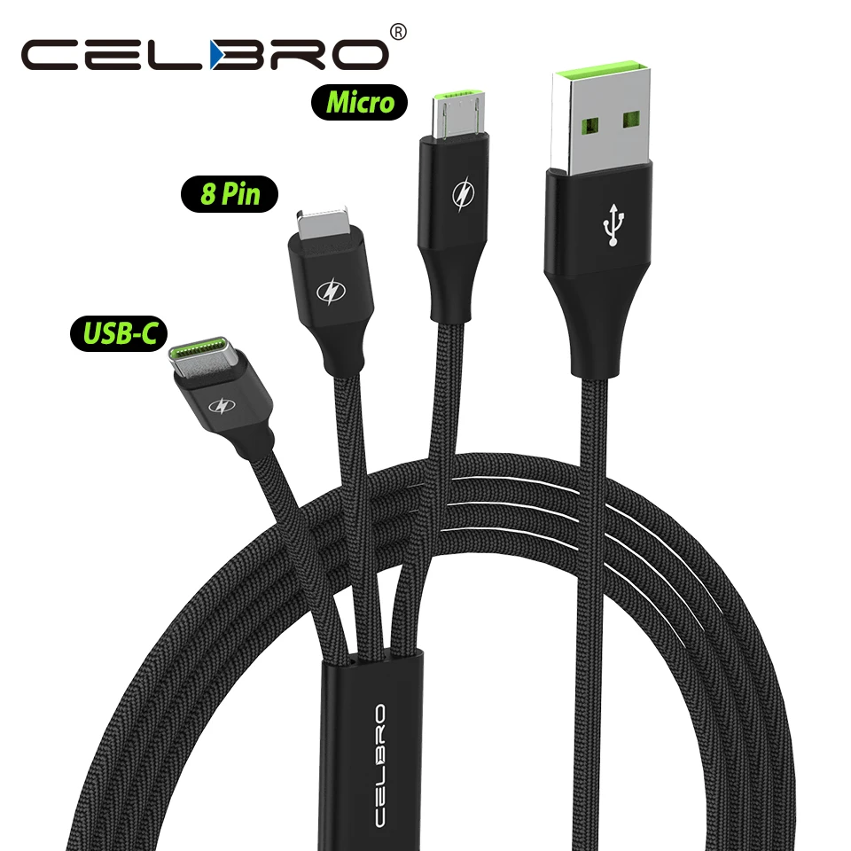 3 In 1 Multi USB Charger Cable for iPhone XS XR Max X 6 7 8 6s Xiaomi