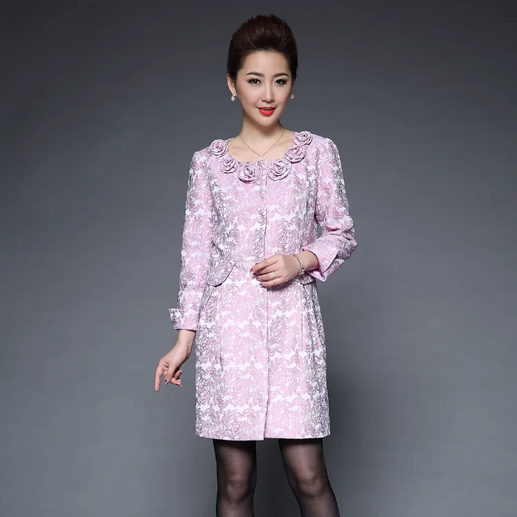 

Plus size M -4XL 2021 Trench Coat women Trenches Women's fashion slim vintage rose Dobby cloth overcoat outerwear