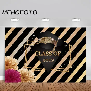 

MEHOFOTO Graduation Party Photography Backdrop Class of 2019 Black and Golden Stripes Photo Background Grad Prom Decorations