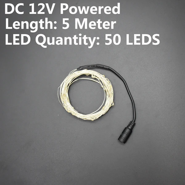 DC 12V-5M 1-10 м Медный Серебряный провод светодиодный гирлянды водонепроницаемый праздничное освещение для сказочной рождественской елки Свадебная вечеринка украшение дома - Испускаемый цвет: DC 12V-5M