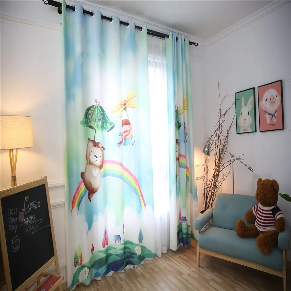 Радуга Happy Bear детям 3D окна Шторы для Гостиная 2 Панель Размеры 2 м x 2.7 м медведь Радуга Обувь для девочек комната Шторы Домашний Декор