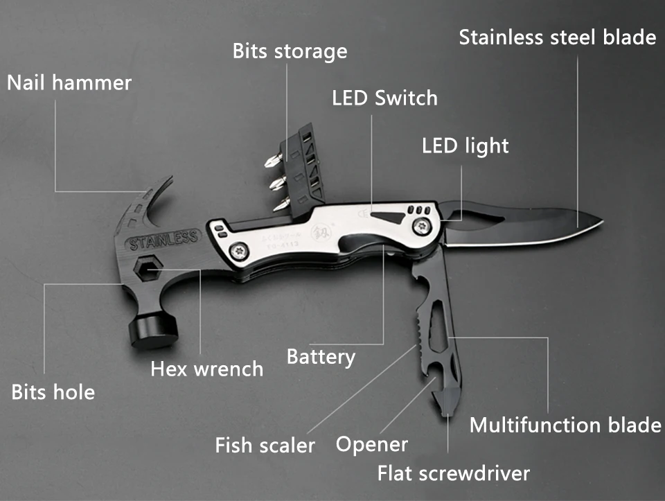 1 шт. многофункциональный молоток безопасности молоток складной нож отвертка ключ гвоздь молоток открытый многофункциональный инструмент для выживания ручные инструменты